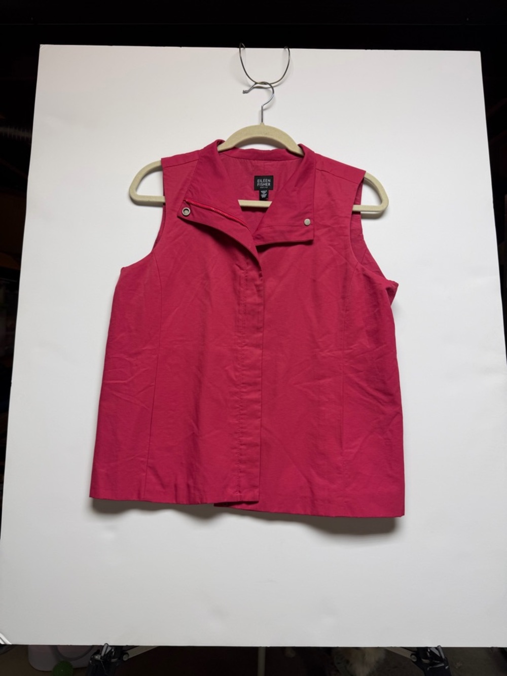 Eileen Fisher Pink Zip/Snap-Front Nylon Cotton Shell Vest, Petite M, NWOT